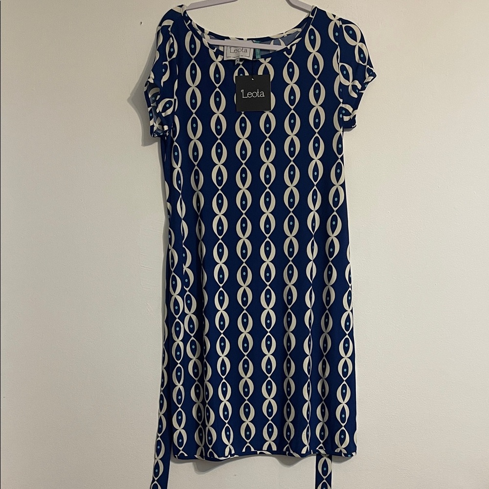 Leota Blue and Cream Geometric Mini Dress